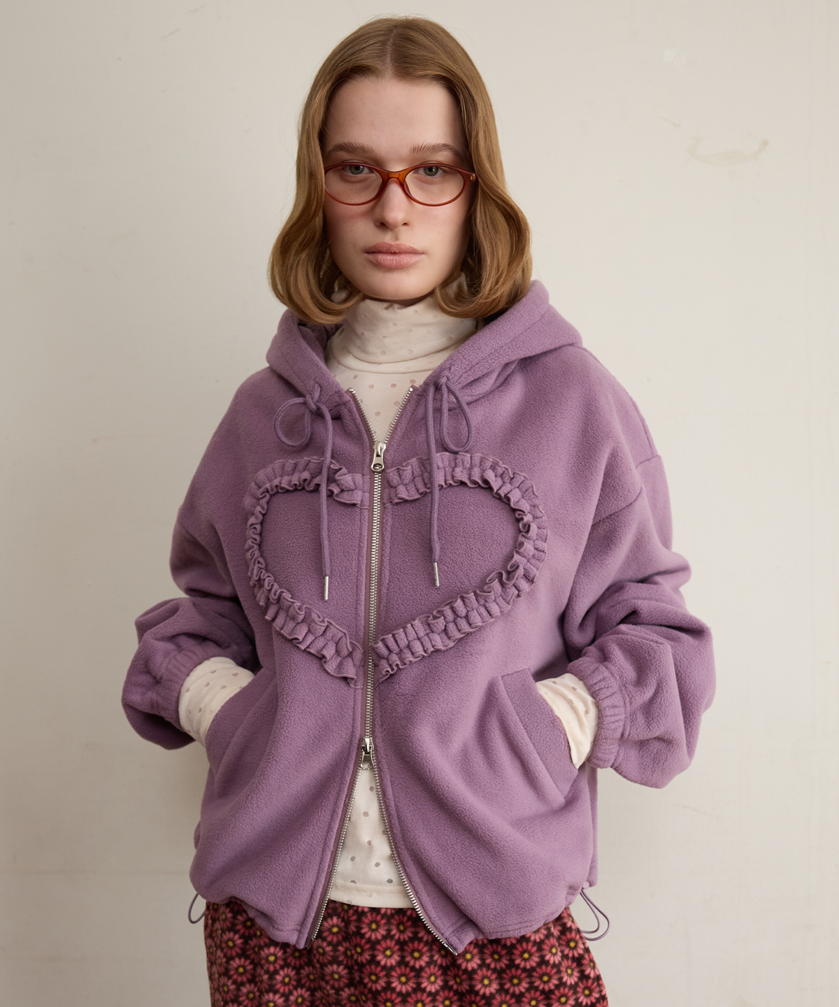 펀프롬펀(FUNFROMFUN) Frill Heart Hoodie, Violet
