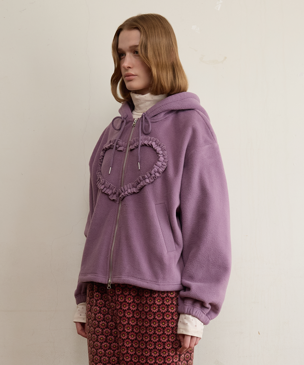 펀프롬펀(FUNFROMFUN) Frill Heart Hoodie, Violet