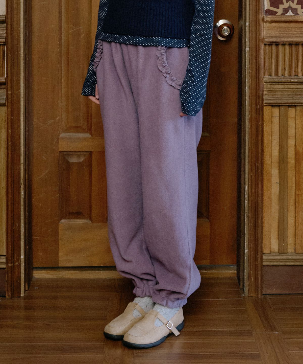 펀프롬펀(FUNFROMFUN) Frill Pocket Fleece Pants, Violet
