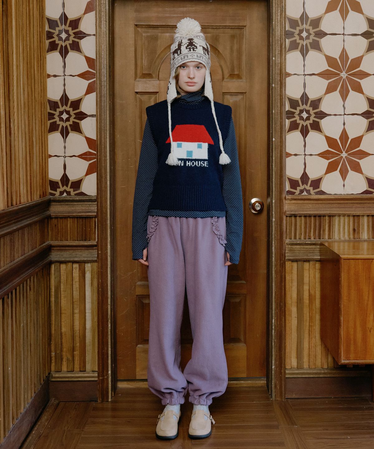 펀프롬펀(FUNFROMFUN) Frill Pocket Fleece Pants, Violet