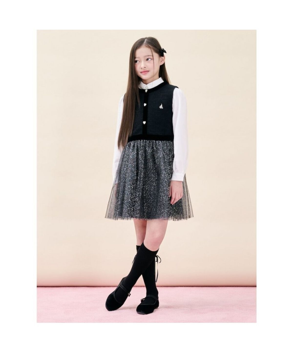 빈폴 키즈(BEANPOLE KIDS) [러블리 빙키 걸즈] 홀리데이 베스트형 샤 원피스 - 블랙 (BI5X71G025)