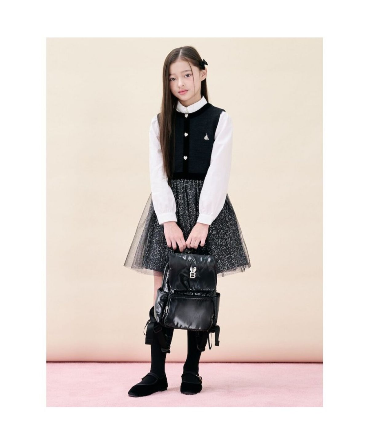 빈폴 키즈(BEANPOLE KIDS) [러블리 빙키 걸즈] 홀리데이 베스트형 샤 원피스 - 블랙 (BI5X71G025)