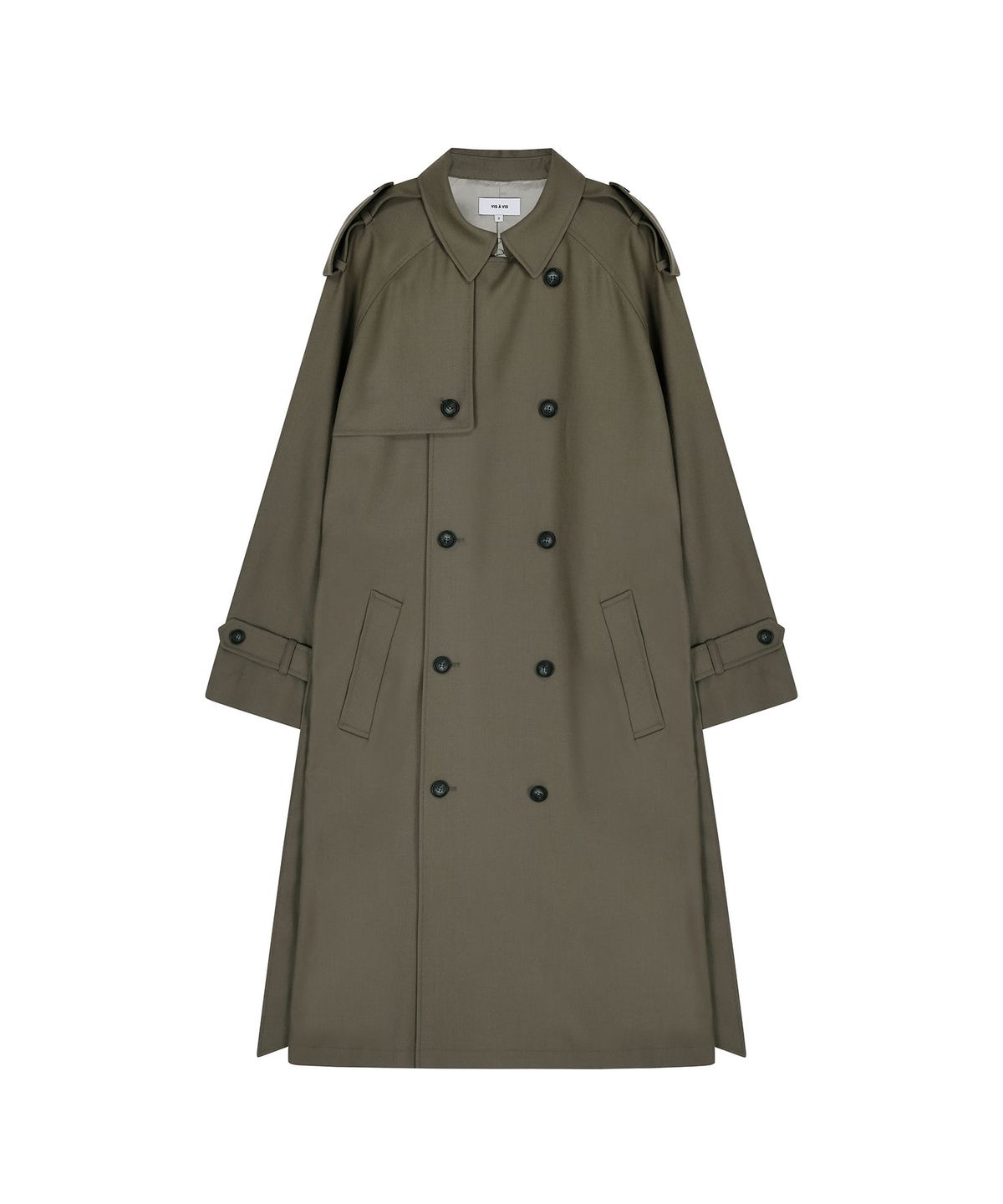 비자비(VIS A VIS) BELTED DOUBLE BREASTED WOOL TRENCH COAT (KHAKI)