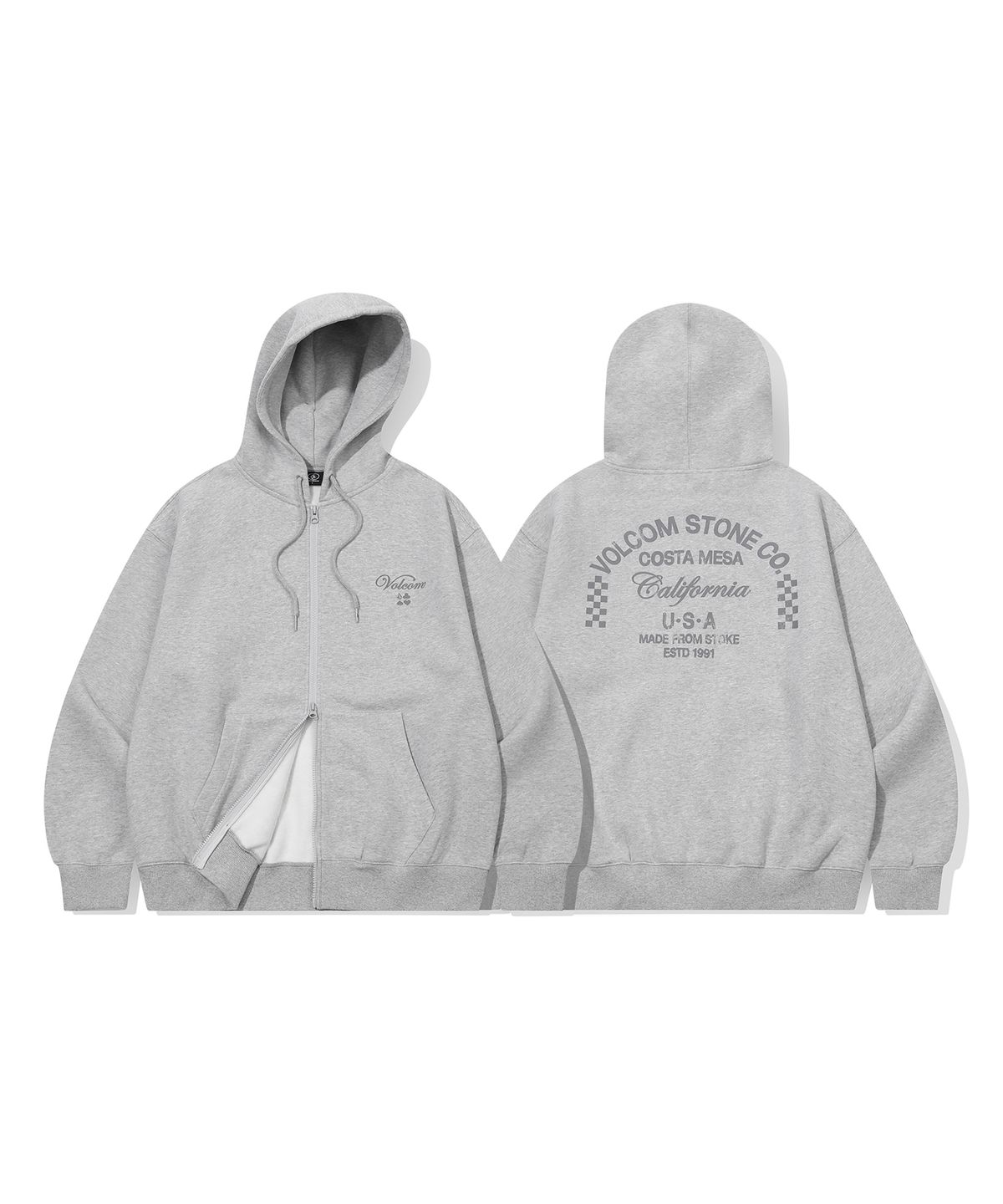 볼컴(VOLCOM) 어드레스 체커 기모 후드 집업(멜란지 그레이)