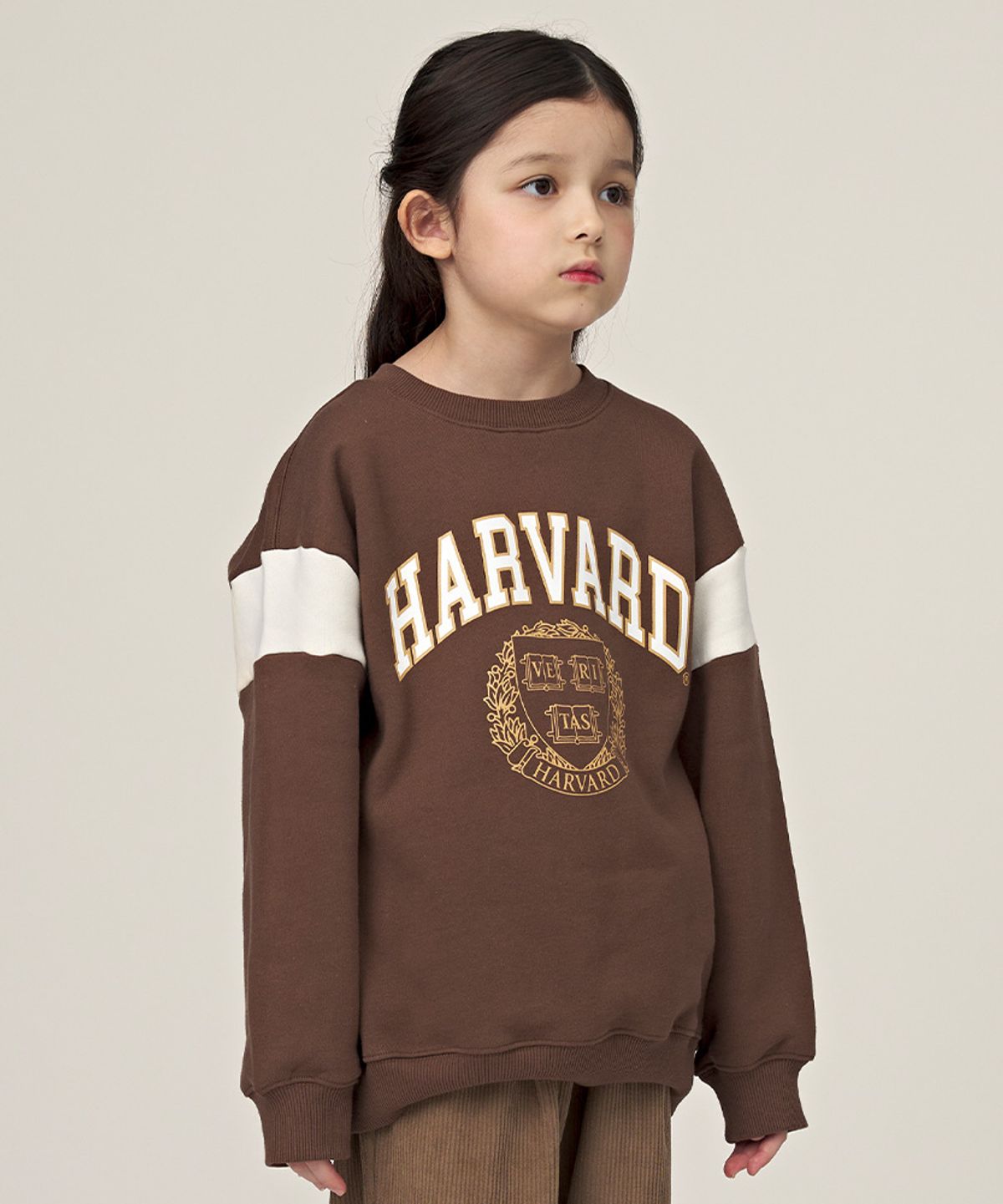 하버드 키즈(HARVARD KIDS) 데일리 소매 배색 기모 맨투맨 B5W006