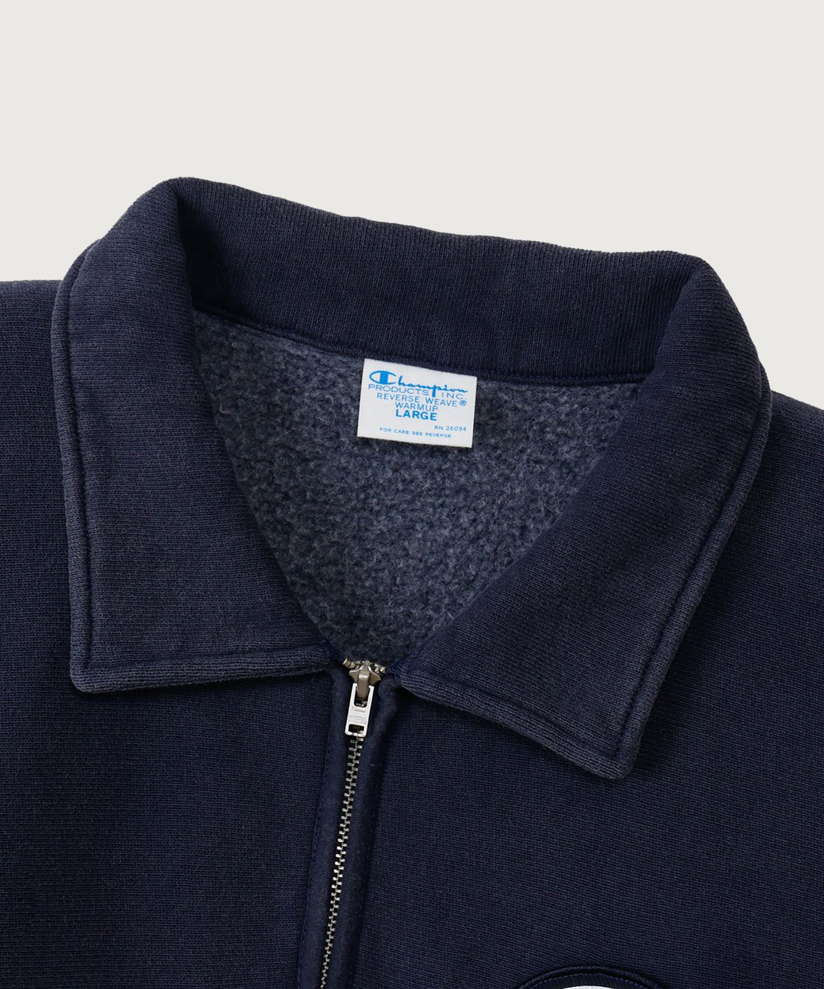 챔피온(CHAMPION) 리버스위브 BASEBALL 패치 레귤러핏 기모 하프 집업 Midnight Blue