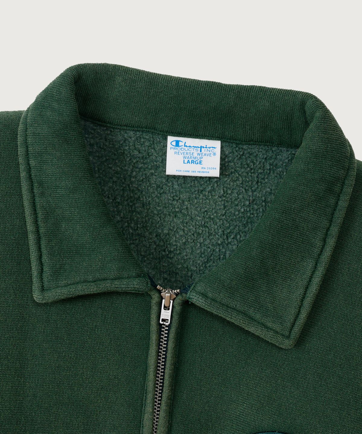 챔피온(CHAMPION) 리버스위브 BASEBALL 패치 레귤러핏 기모 하프 집업 Deep Green