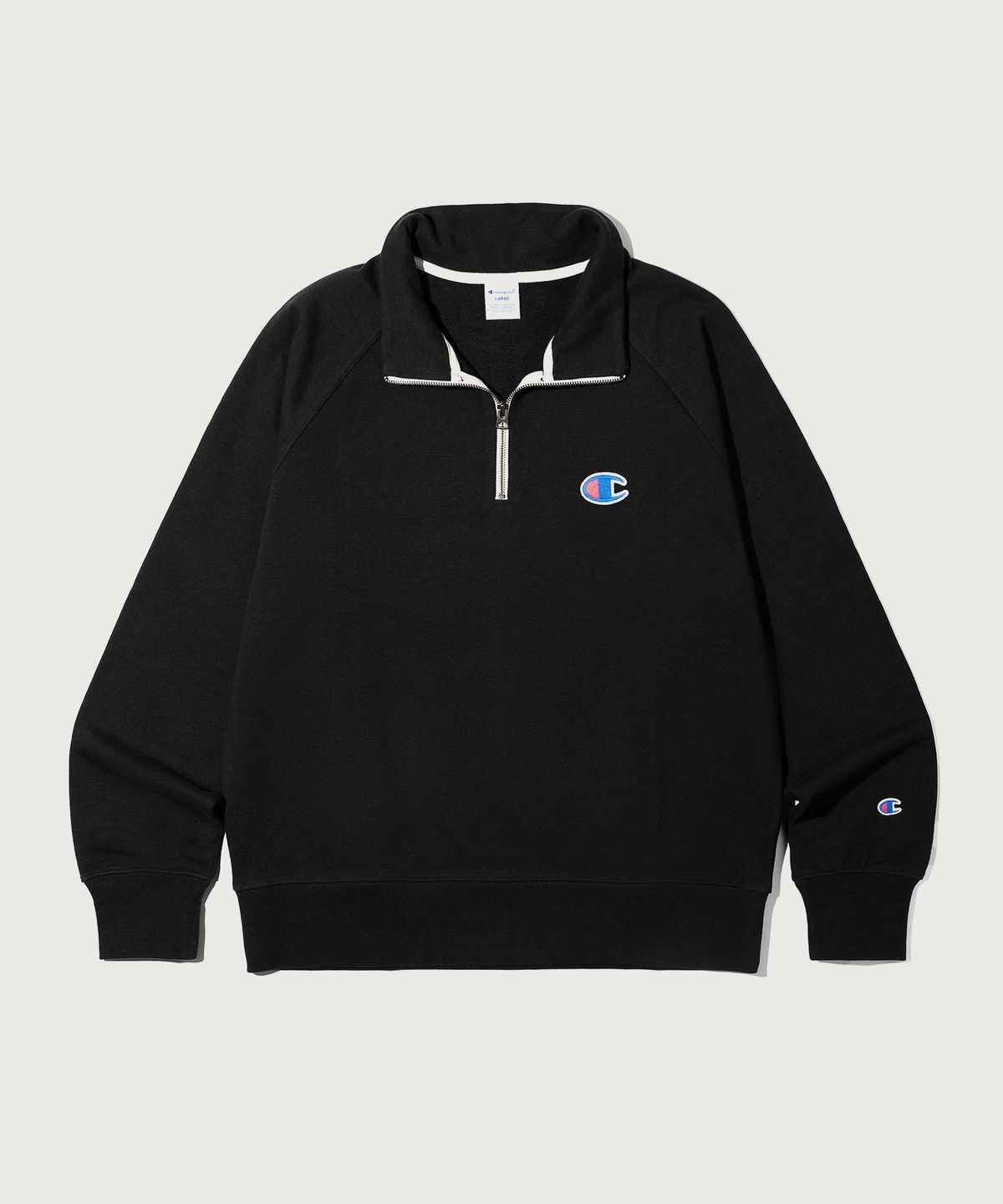 챔피온(CHAMPION) 헤리티지 로고 루즈핏 하프 집업 Black