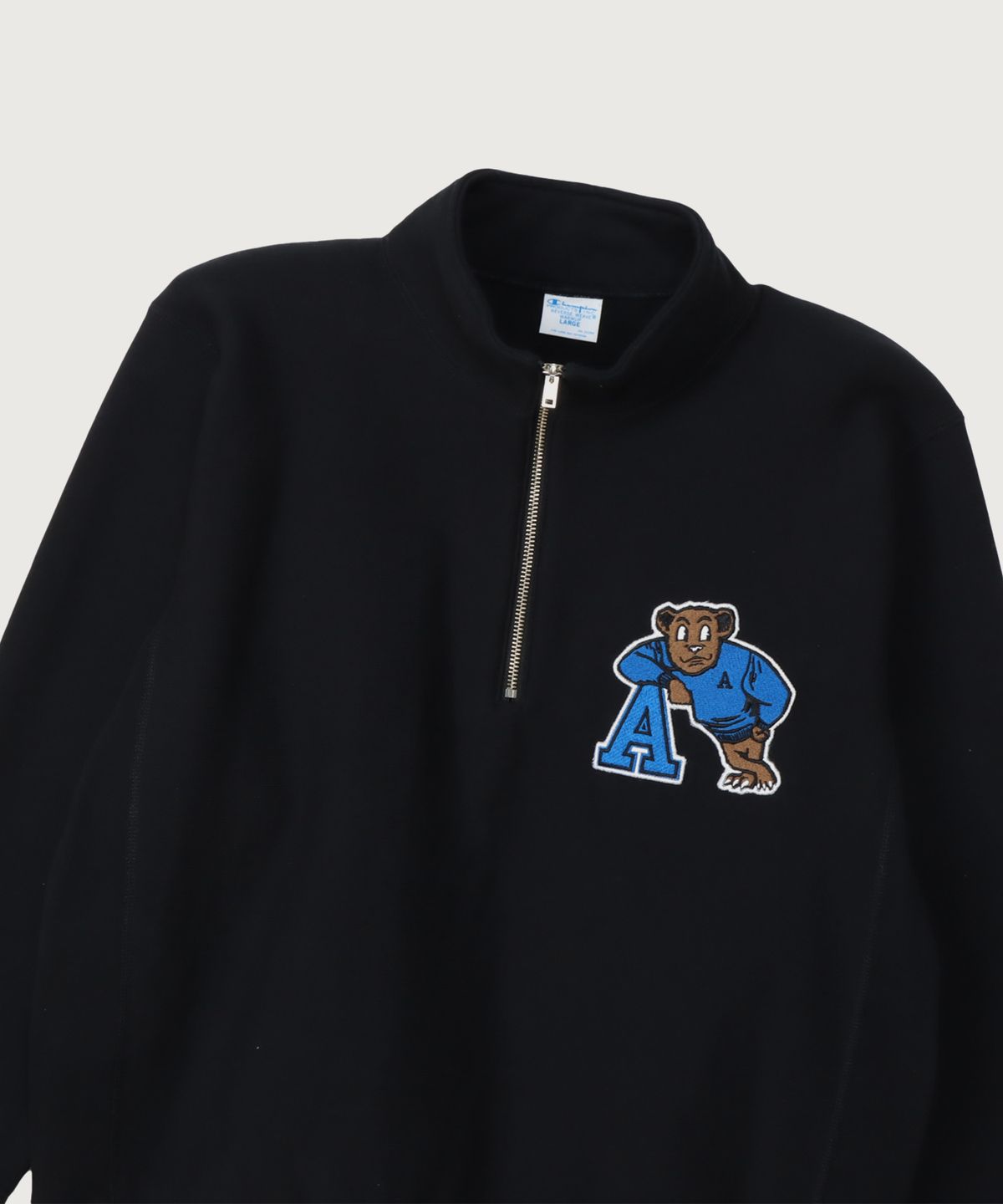챔피온(CHAMPION) 리버스위브 블루택 루즈핏 컬리지 하프 집업 Black