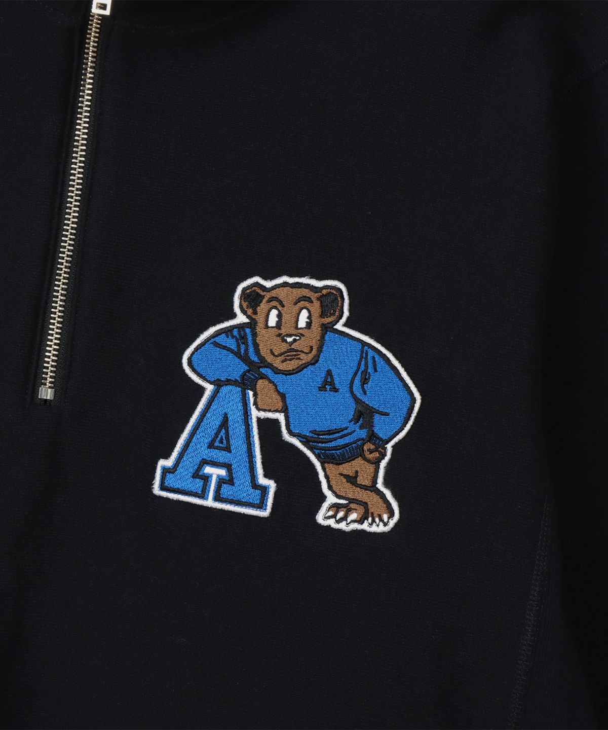 챔피온(CHAMPION) 리버스위브 블루택 루즈핏 컬리지 하프 집업 Black
