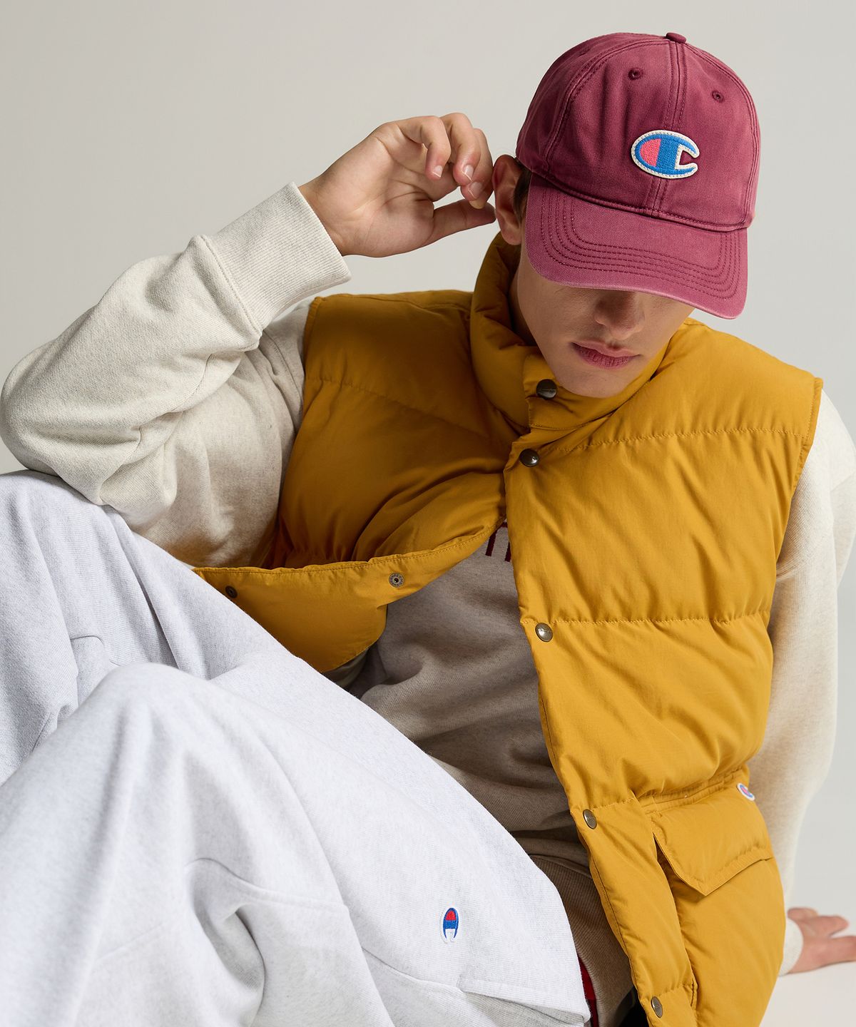 챔피온(CHAMPION) 빅 C로고 워시드 볼캡 Burgundy