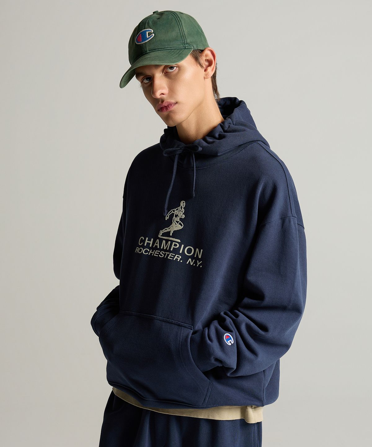 챔피온(CHAMPION) 빅 C로고 워시드 볼캡 Dark Green