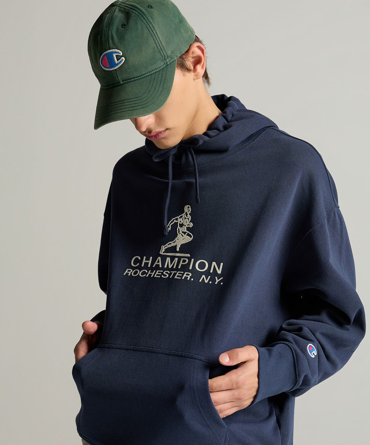 챔피온(CHAMPION) 빅 C로고 워시드 볼캡 Dark Green