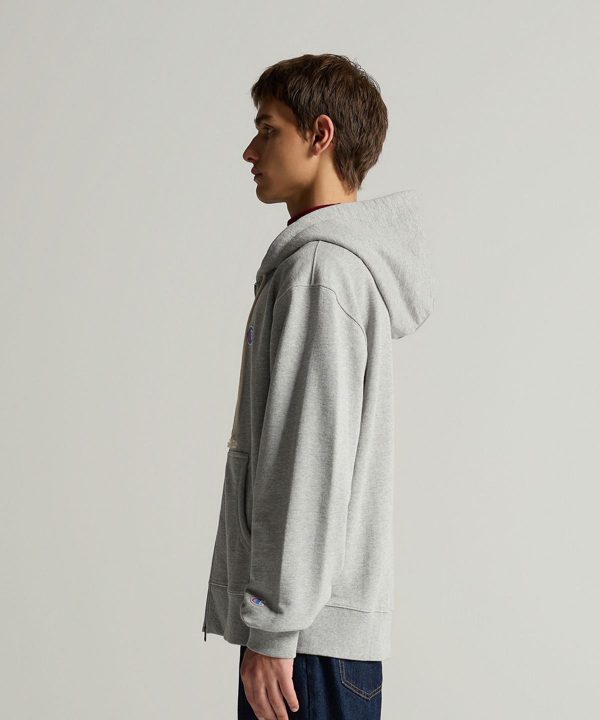 챔피온(CHAMPION) 헤리티지 로고 루즈핏 후드 집업 Grey