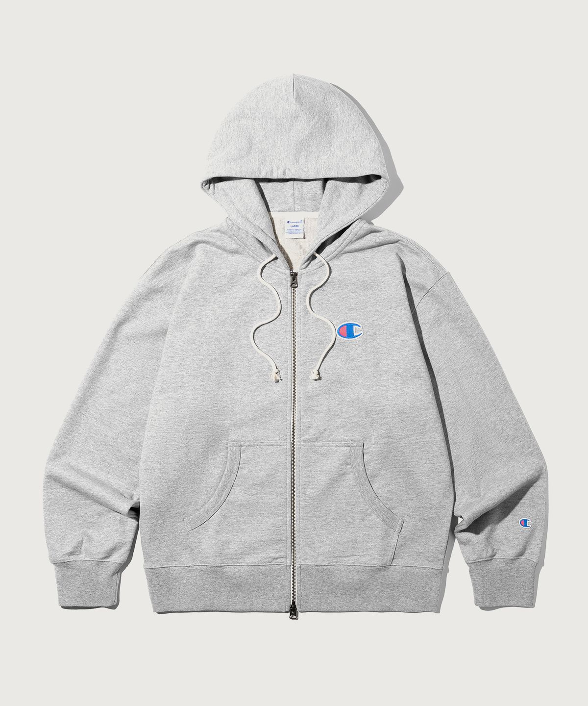 챔피온(CHAMPION) 헤리티지 로고 루즈핏 후드 집업 Grey