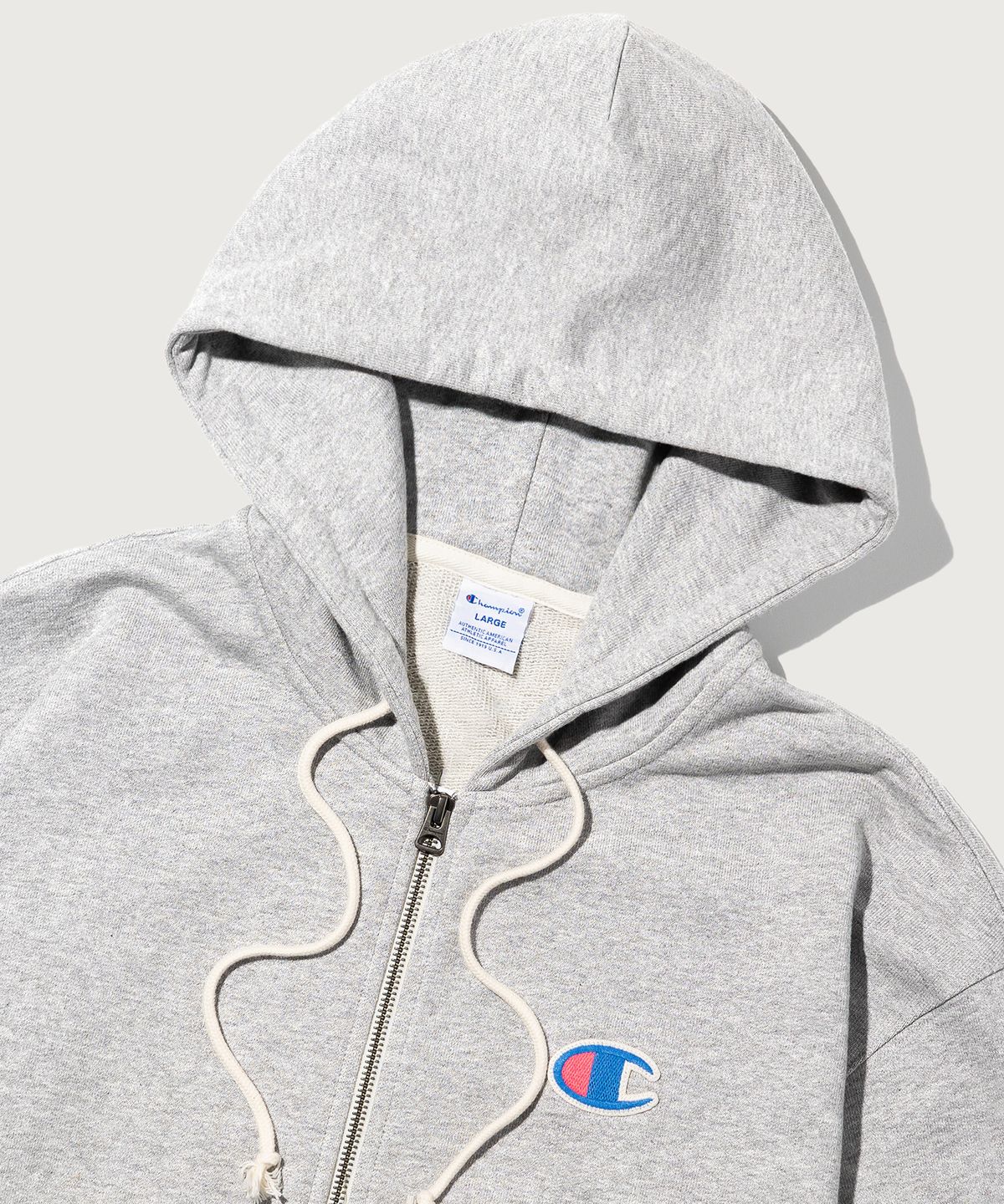 챔피온(CHAMPION) 헤리티지 로고 루즈핏 후드 집업 Grey