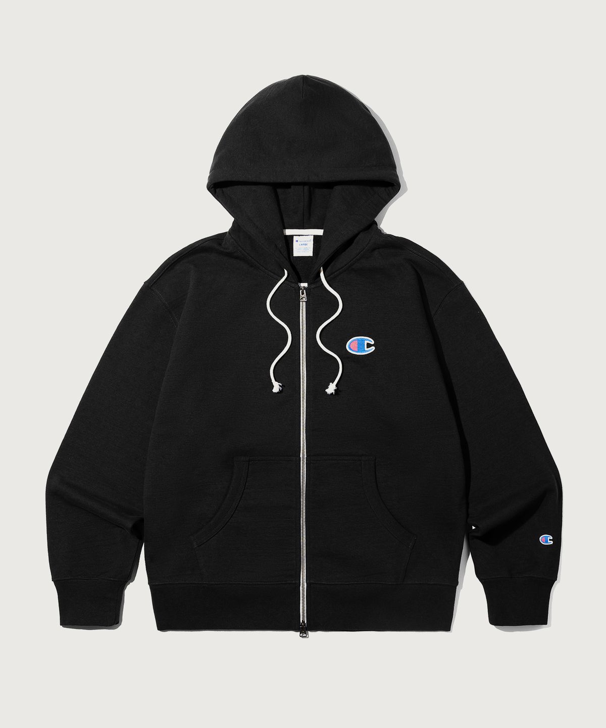 챔피온(CHAMPION) 헤리티지 로고 루즈핏 후드 집업 Black