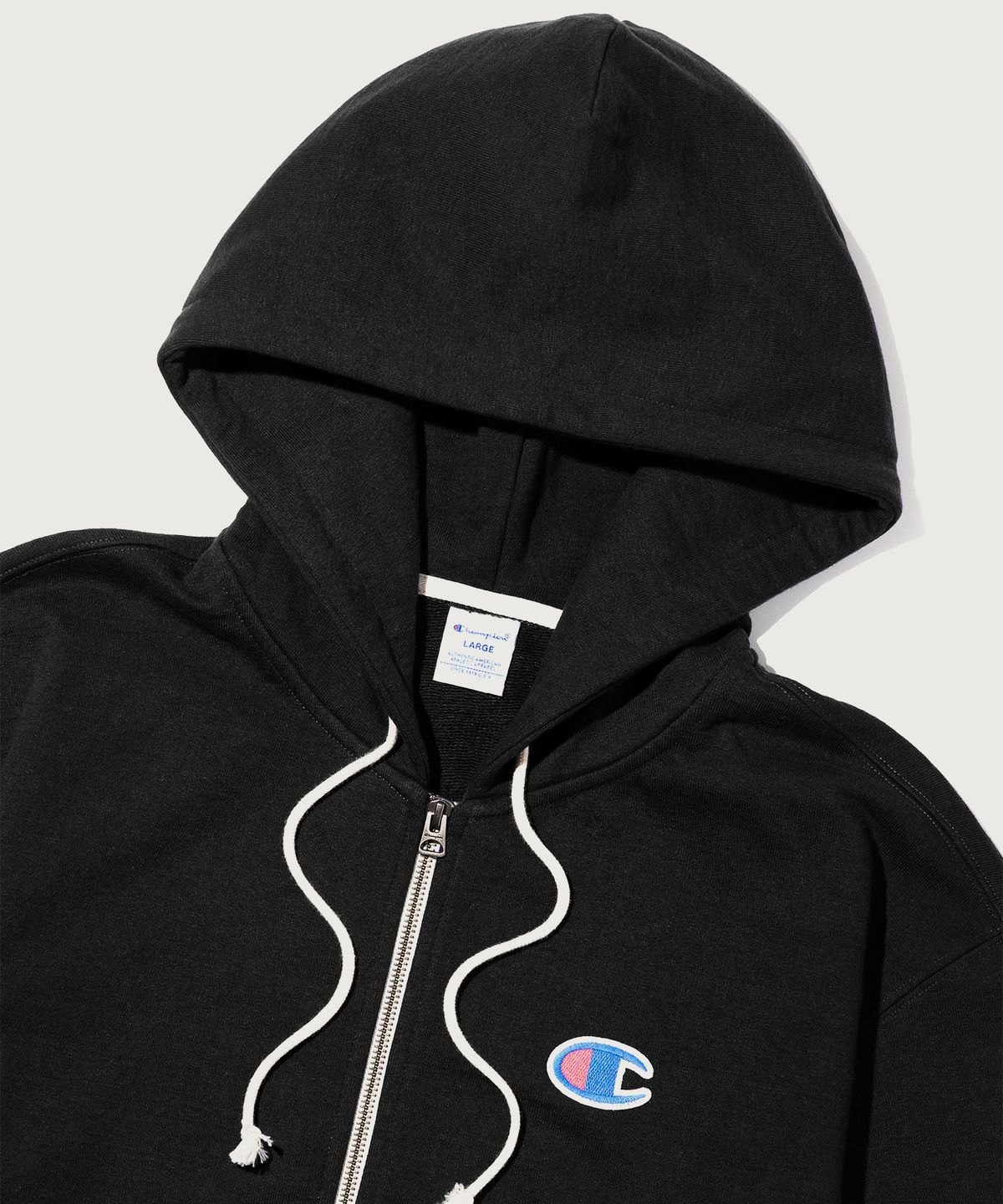 챔피온(CHAMPION) 헤리티지 로고 루즈핏 후드 집업 Black