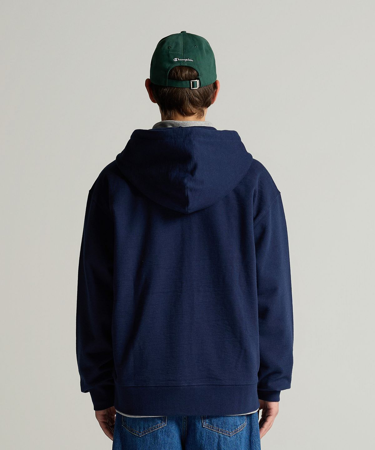 챔피온(CHAMPION) 헤리티지 로고 루즈핏 후드 집업 Navy