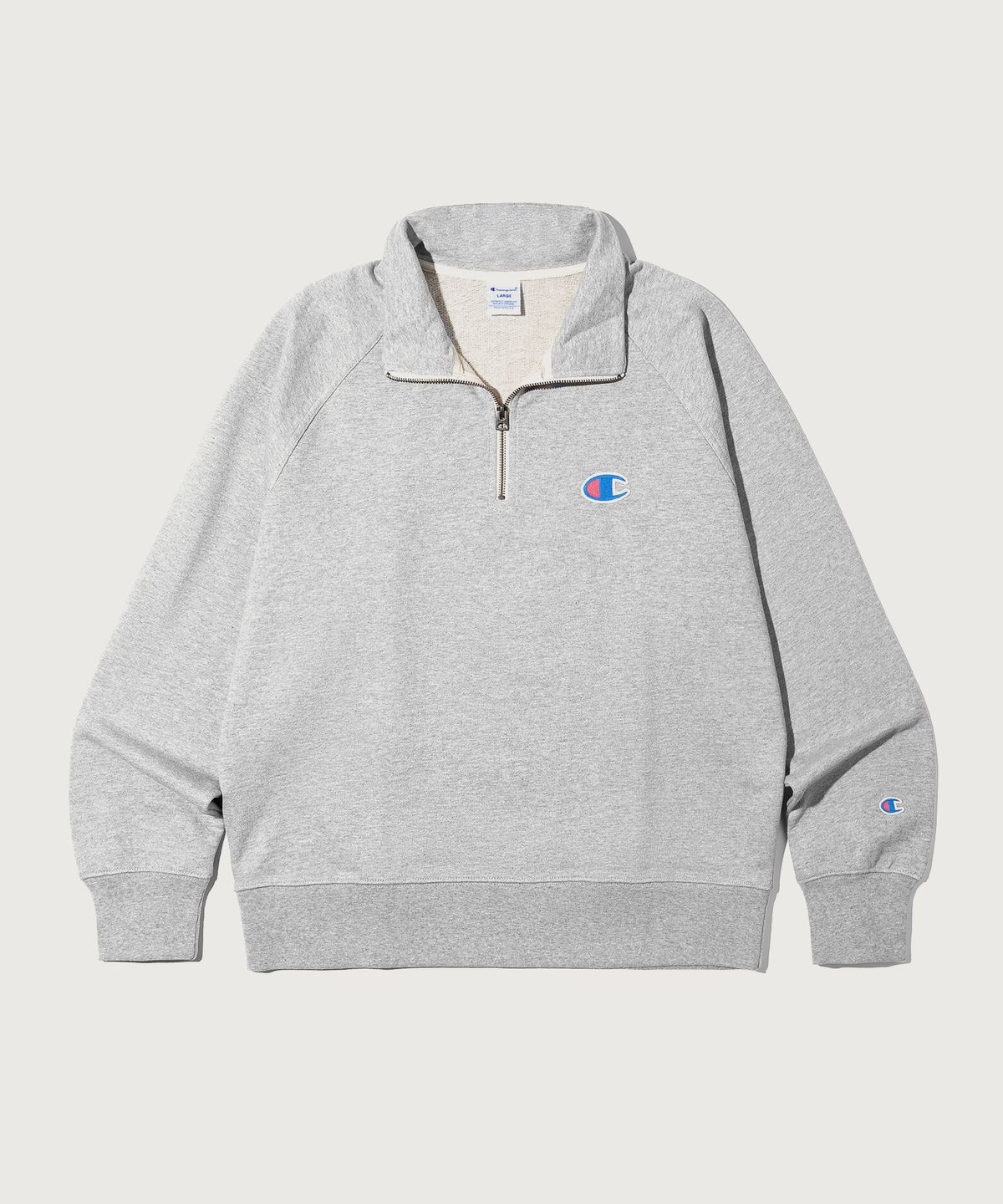 챔피온(CHAMPION) 헤리티지 로고 루즈핏 하프 집업 Grey
