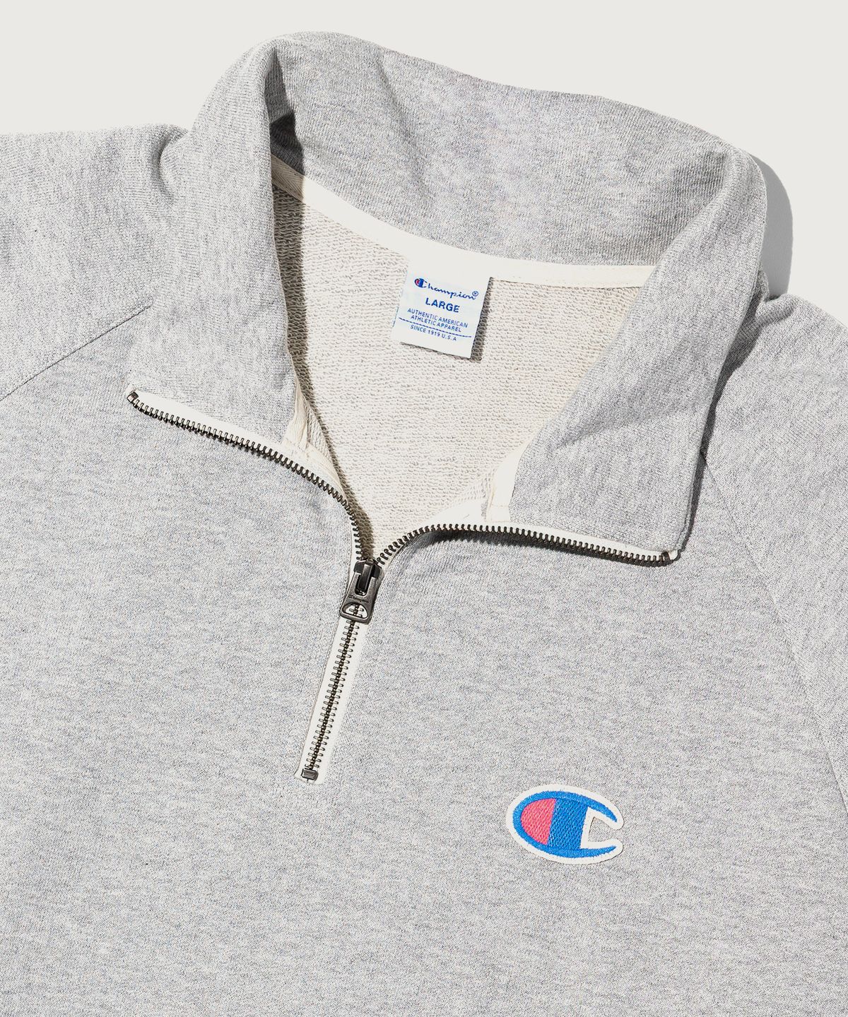 챔피온(CHAMPION) 헤리티지 로고 루즈핏 하프 집업 Grey