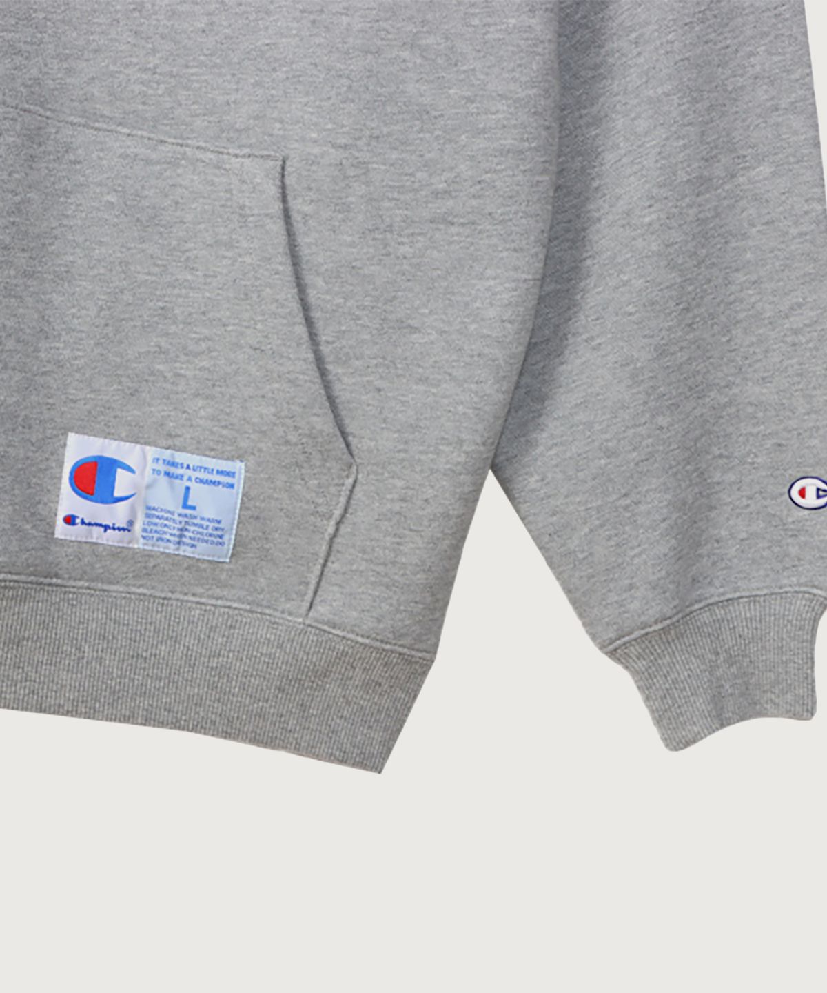 챔피온(CHAMPION) C로고 오버핏 조그택 후드 티셔츠 Oxford Grey
