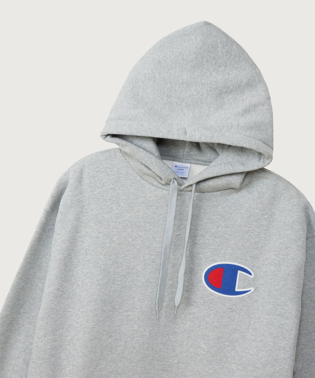 챔피온(CHAMPION) 빅 C로고 오버핏 조그택 후드 티셔츠 Oxford Grey
