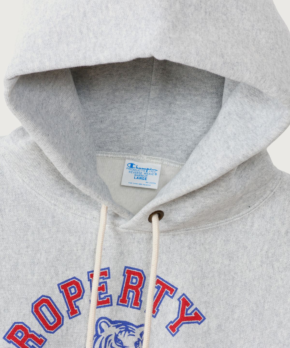 챔피온(CHAMPION) 리버스위브 블루택 루즈핏 컬리지 후드 티셔츠 Silver Grey