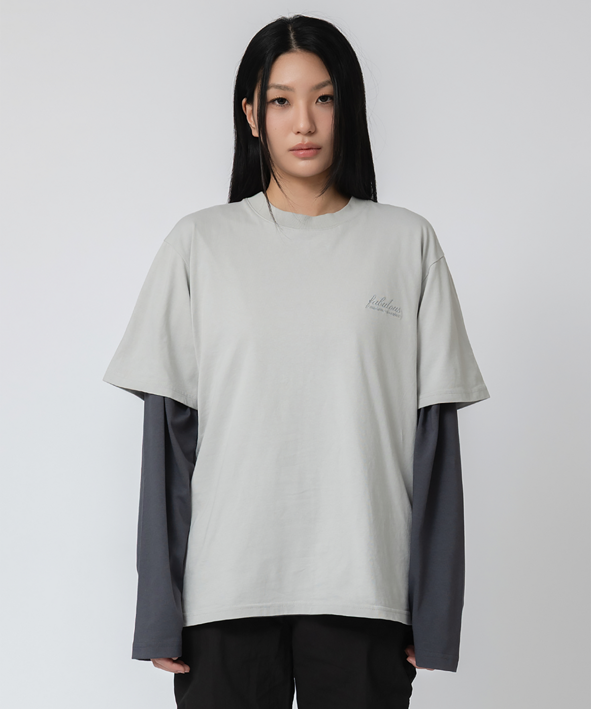 파버(FABEUR) LETTERING EMBROIDERED T-SHIRT (ASH GREY)