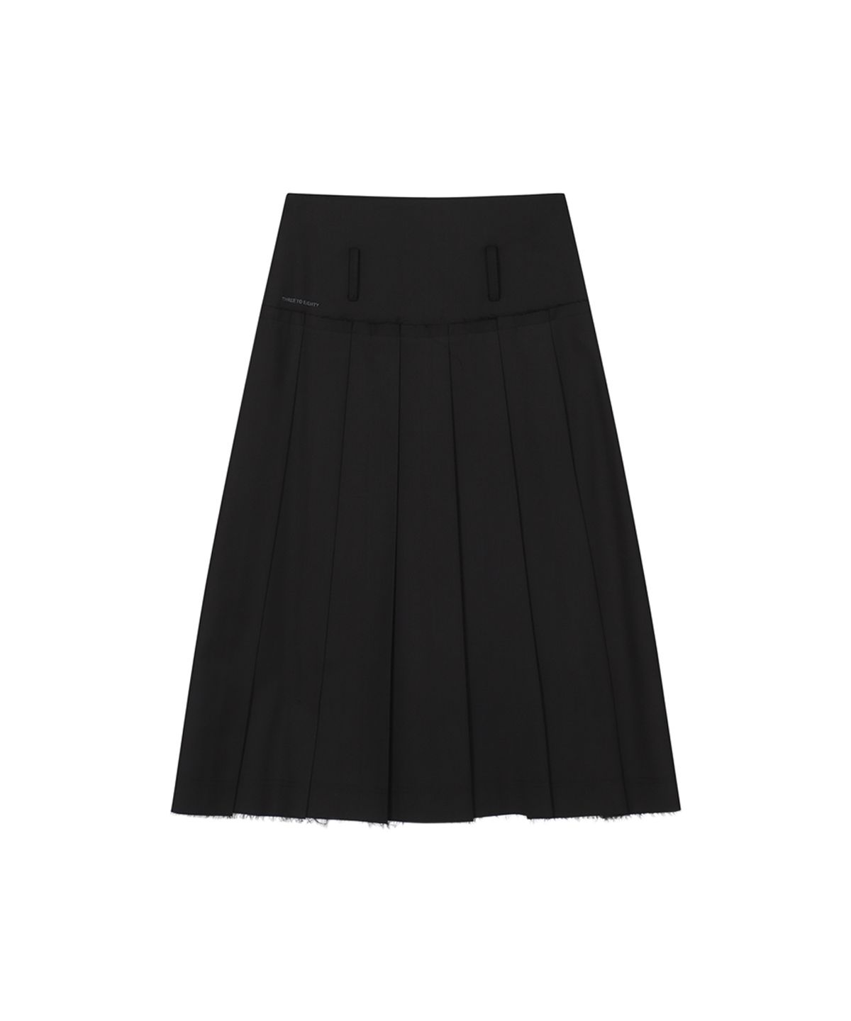 쓰리투에이티(THREE TO EIGHTY) CUT HEM BELT PLEATS SKIRT BLACK