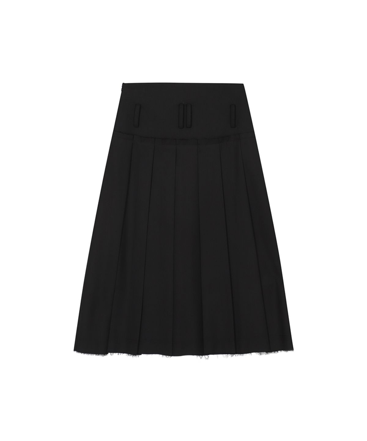 쓰리투에이티(THREE TO EIGHTY) CUT HEM BELT PLEATS SKIRT BLACK