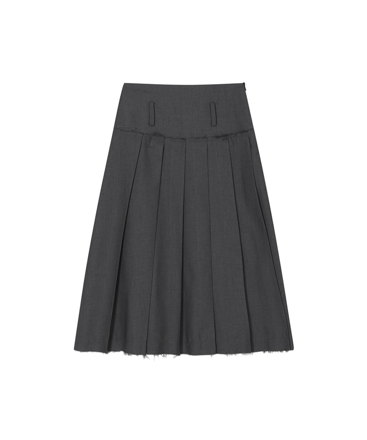 쓰리투에이티(THREE TO EIGHTY) CUT HEM BELT PLEATS SKIRT CHARCOAL