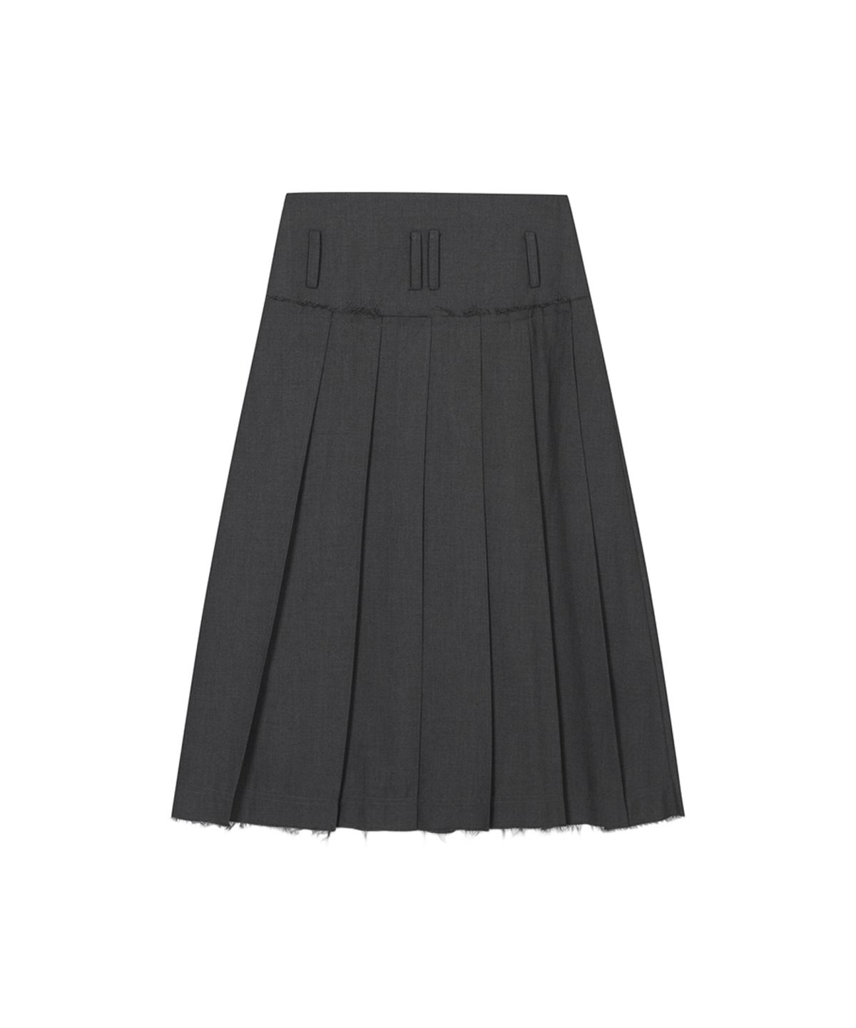 쓰리투에이티(THREE TO EIGHTY) CUT HEM BELT PLEATS SKIRT CHARCOAL