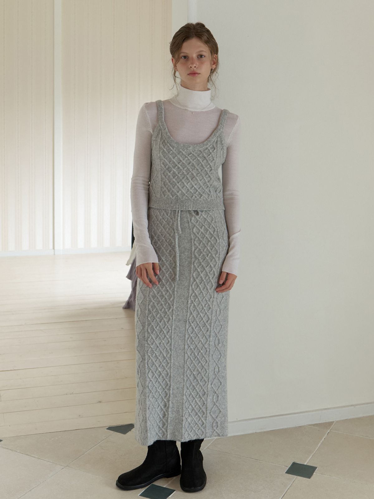 리엘(RE L) Violet knit skirt (melange gray)