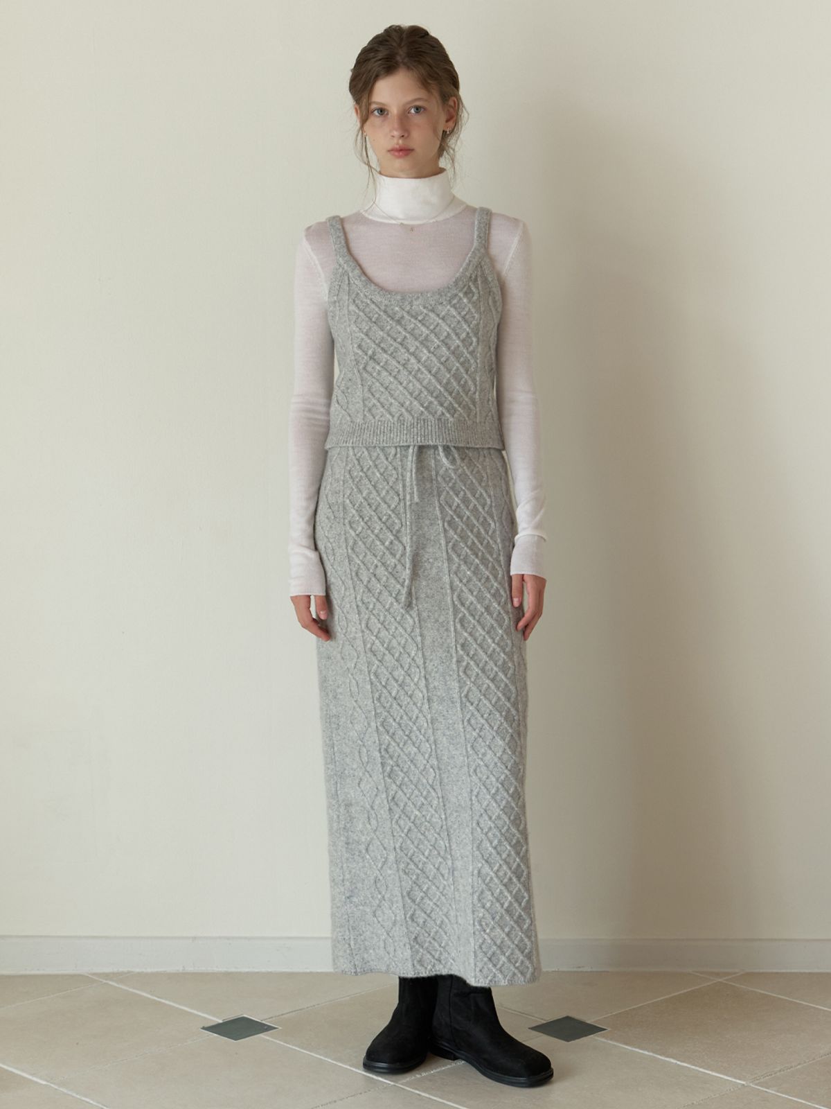 리엘(RE L) Violet knit skirt (melange gray)