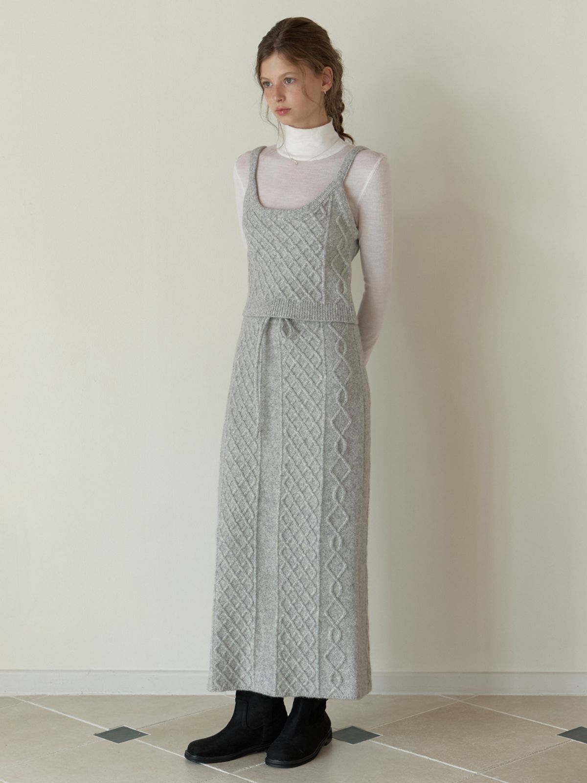 리엘(RE L) Violet knit skirt (melange gray)