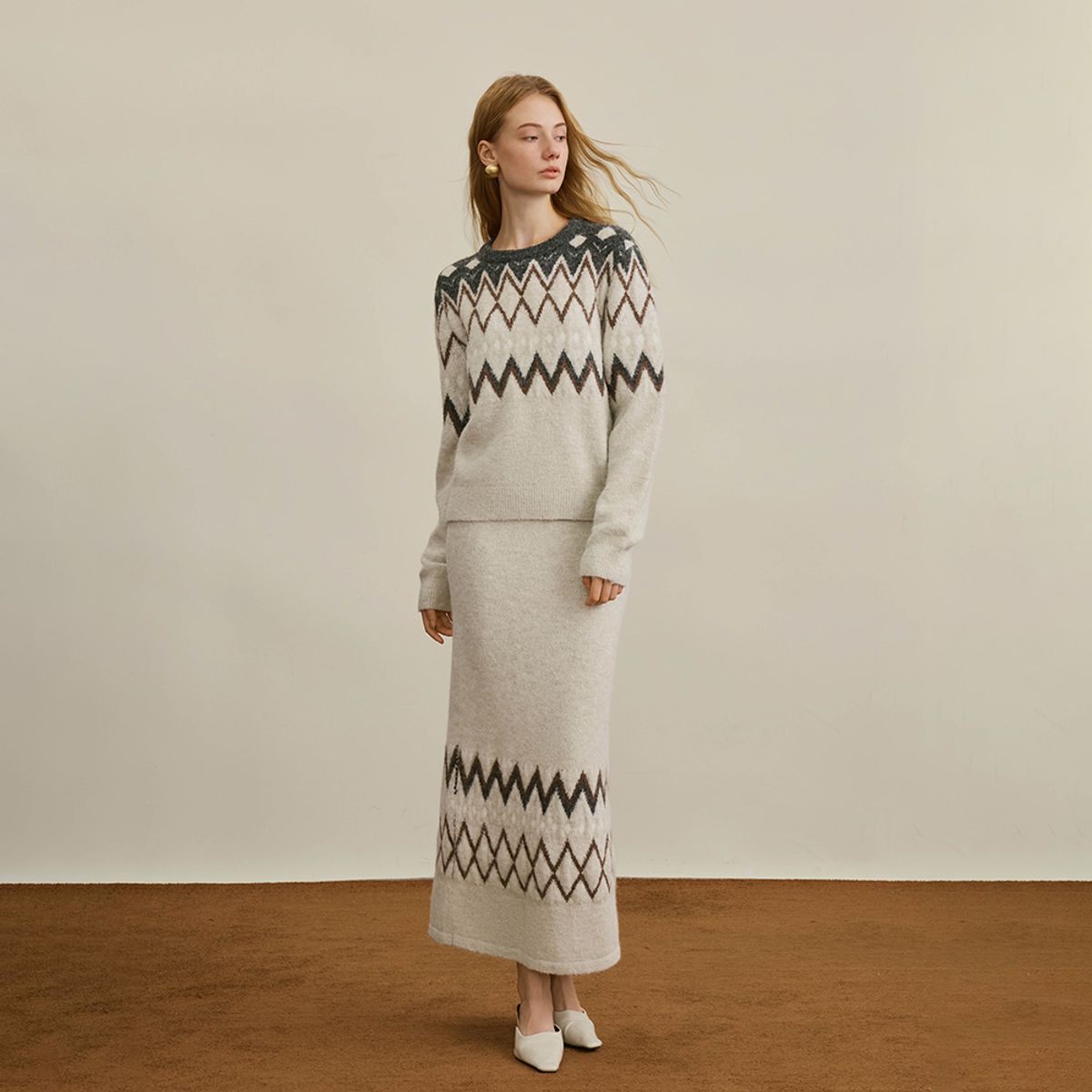와이와이아이엠(YYIAM) YY_Fair Isle casual slit skirt
