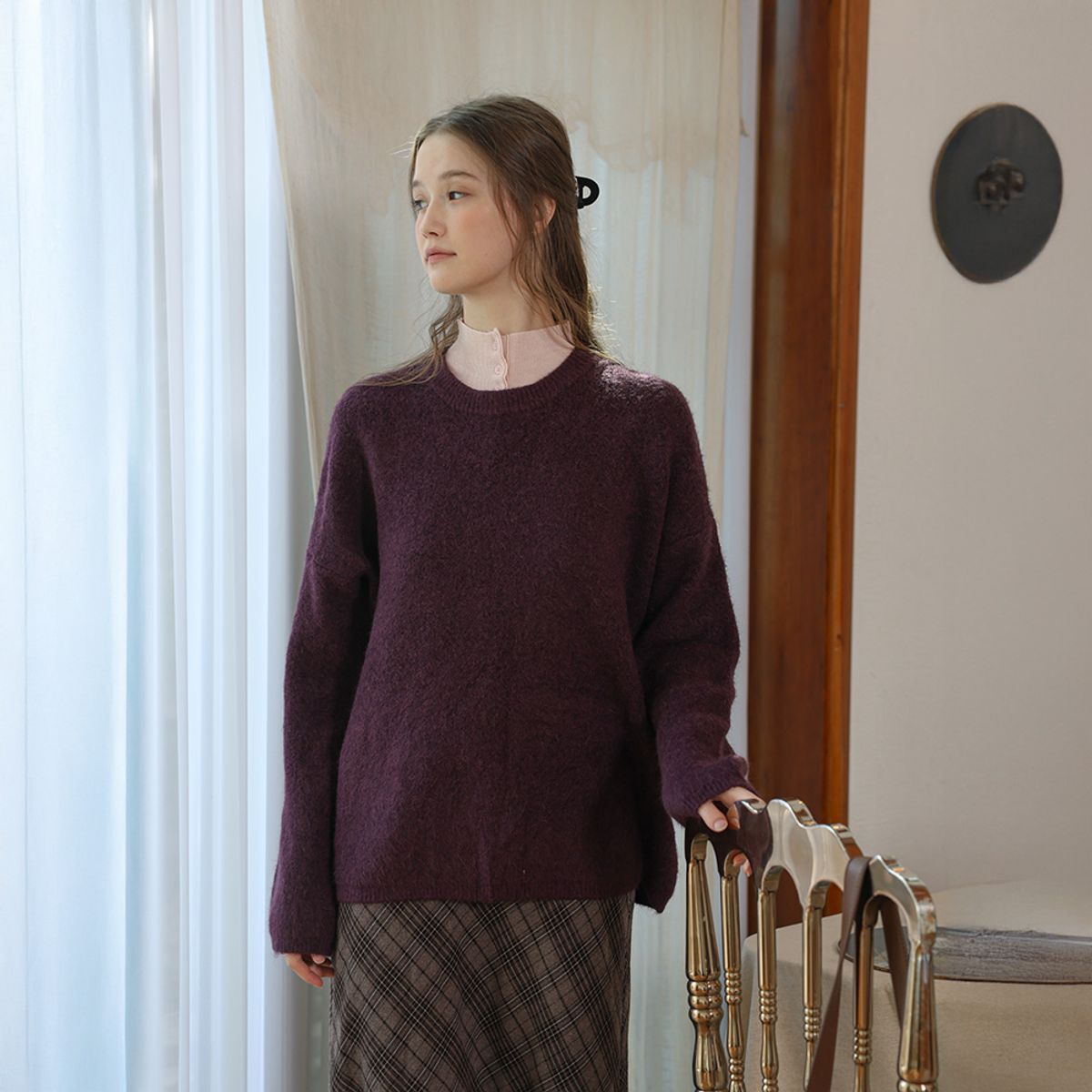 프라우드 마리(PROUD MARY) PM_Purple crew neck long sleeve knit