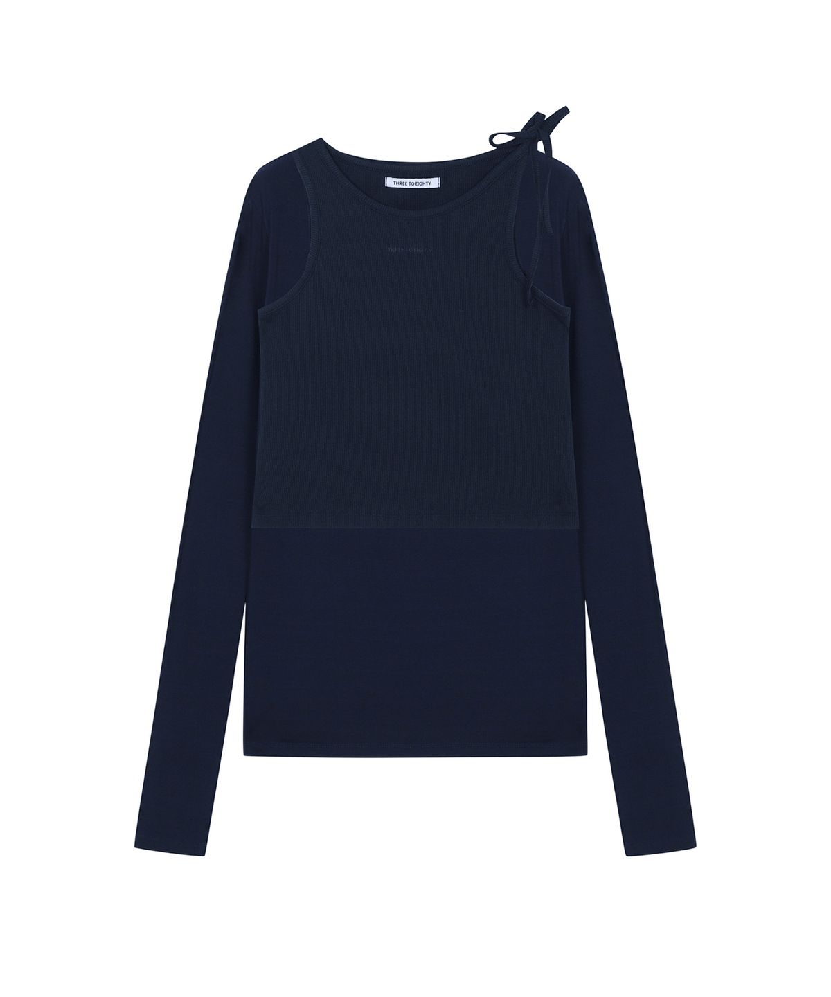 쓰리투에이티(THREE TO EIGHTY) KNOTTED STRAP LAYERED TEE NAVY