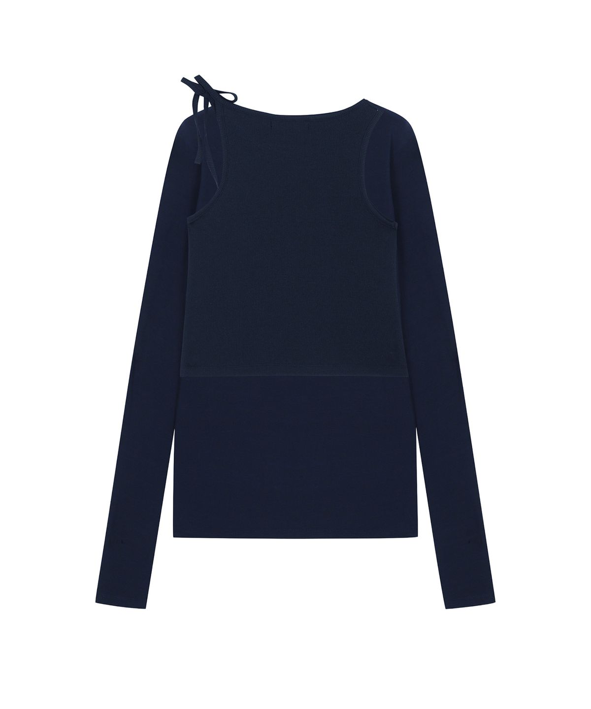 쓰리투에이티(THREE TO EIGHTY) KNOTTED STRAP LAYERED TEE NAVY