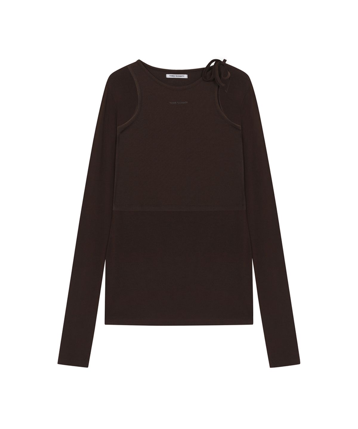 쓰리투에이티(THREE TO EIGHTY) KNOTTED STRAP LAYERED TEE BROWN