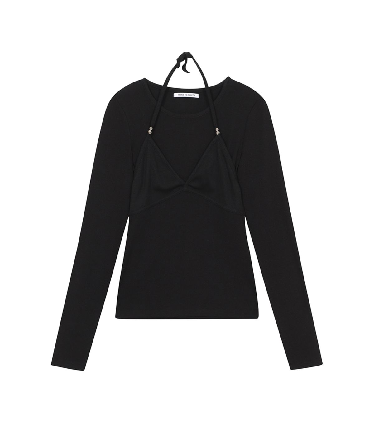쓰리투에이티(THREE TO EIGHTY) [2nd REORDER] BEADY BRA LAYER LONG SLEEVE TEE BLACK