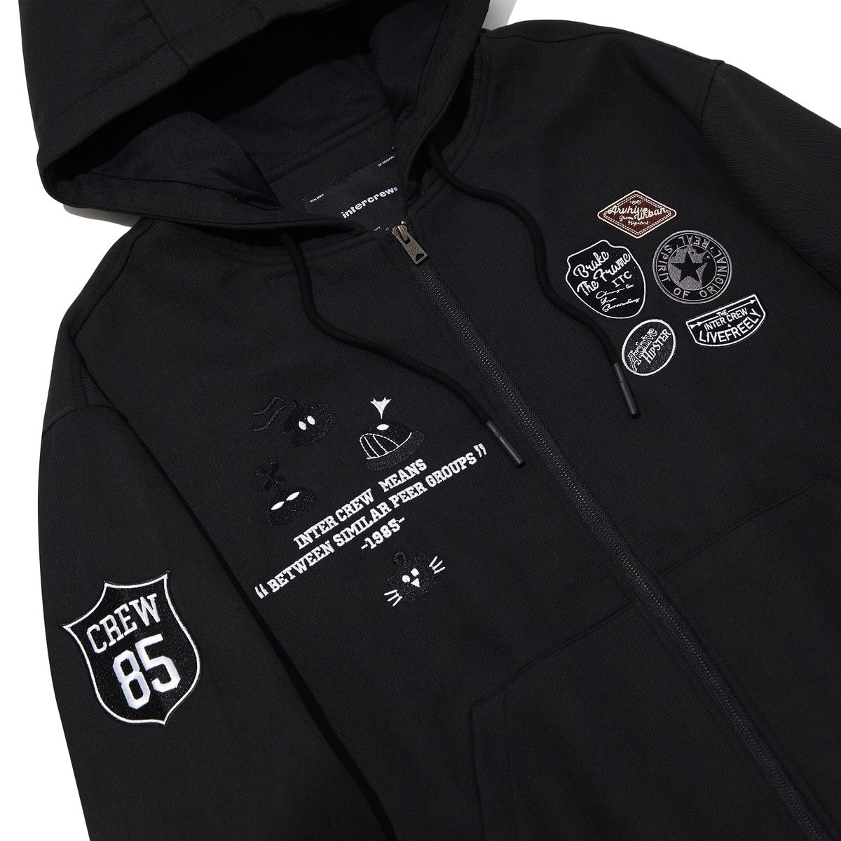 인터크루(INTERCREW) 와펜 장식 후드 블루종 점퍼 블랙 ITZ3UJ01ABK