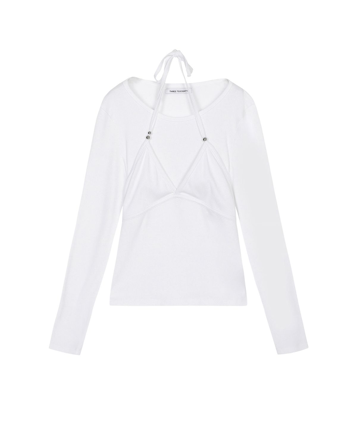 쓰리투에이티(THREE TO EIGHTY) BEADY BRA LAYER LONG SLEEVE TEE WHITE