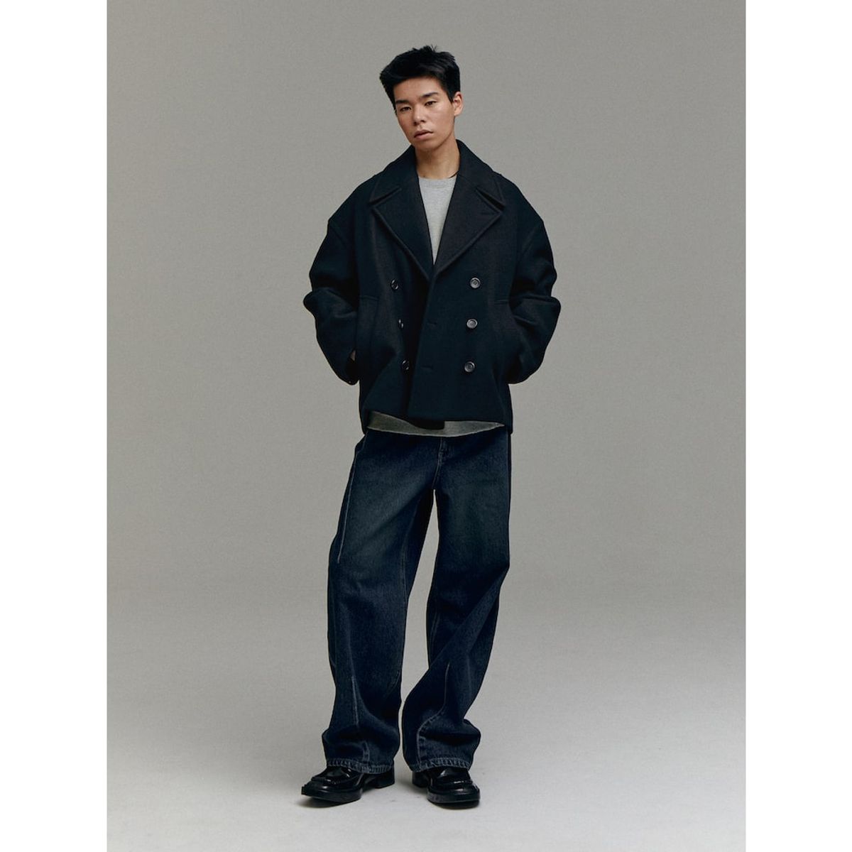샌드 사운드(SAND SOUND) (UNISEX) 오버사이즈 피코트  블랙