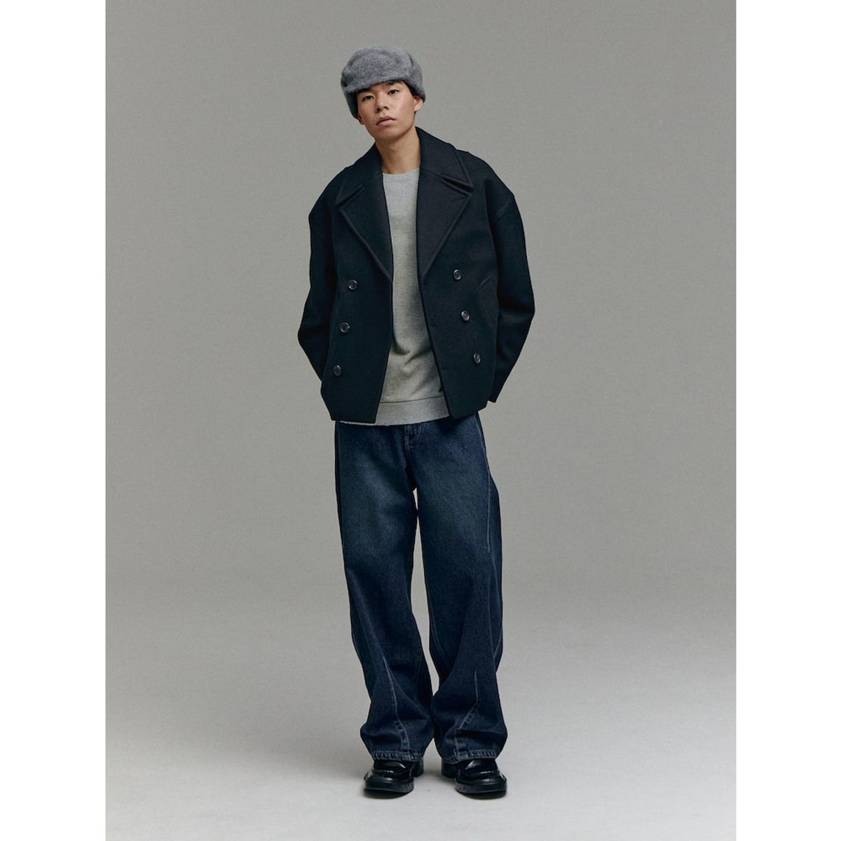 샌드 사운드(SAND SOUND) (UNISEX) 오버사이즈 피코트  블랙