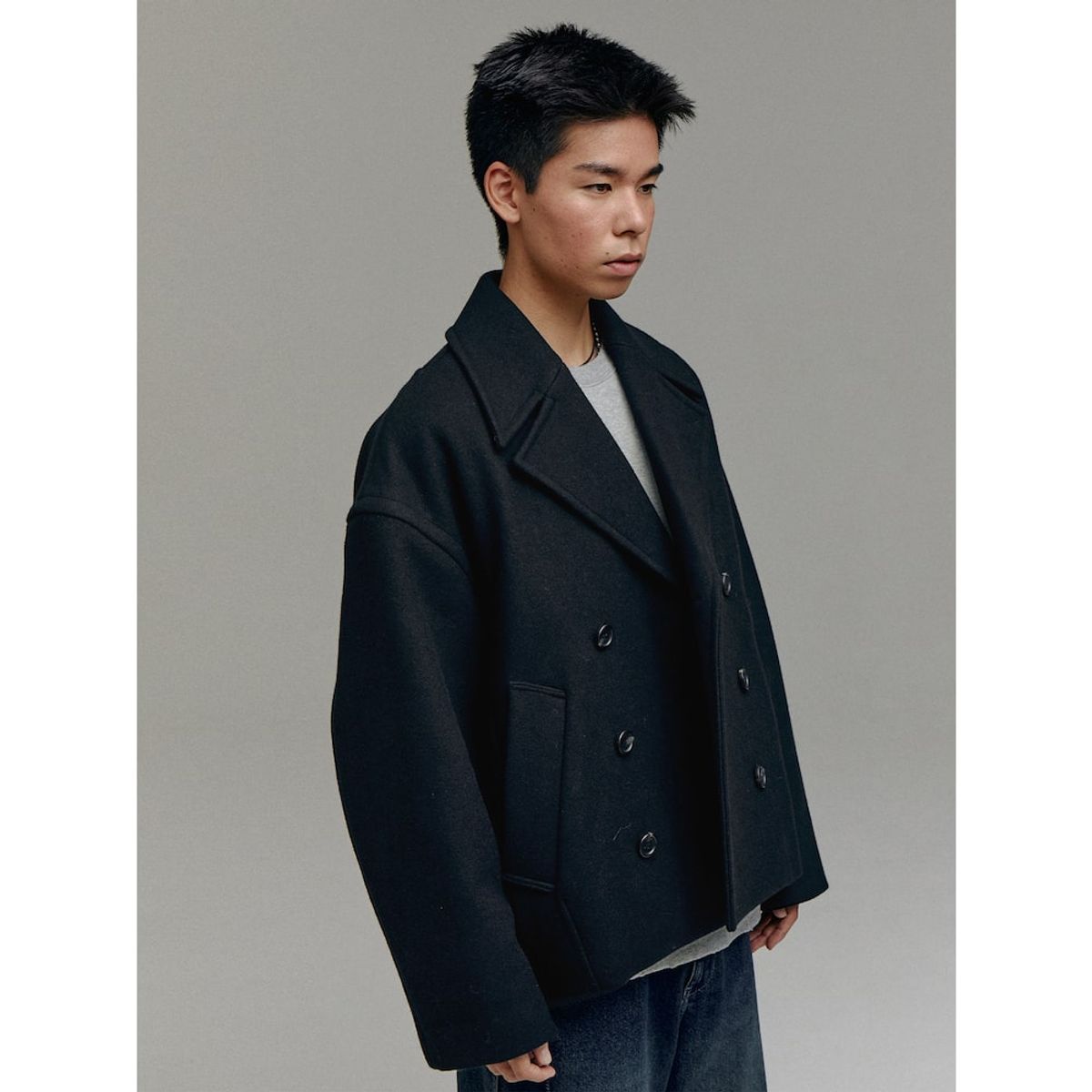 샌드 사운드(SAND SOUND) (UNISEX) 오버사이즈 피코트  블랙