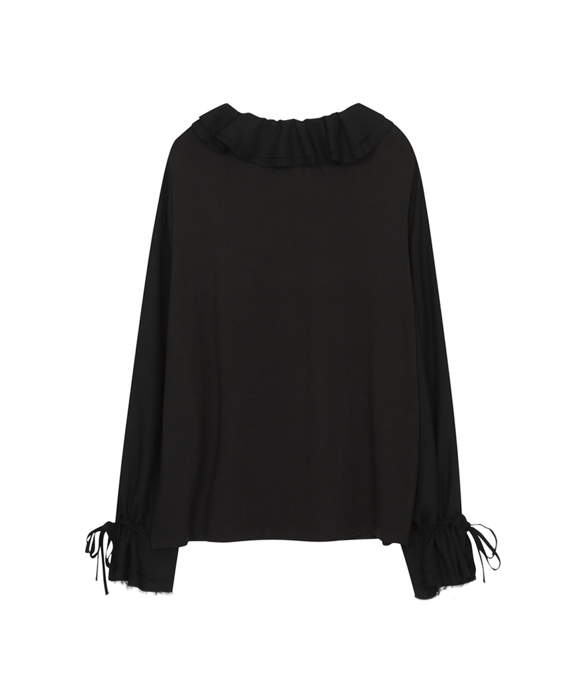 쓰리투에이티(THREE TO EIGHTY) RUCHED FRINGE BLOUSE BLACK