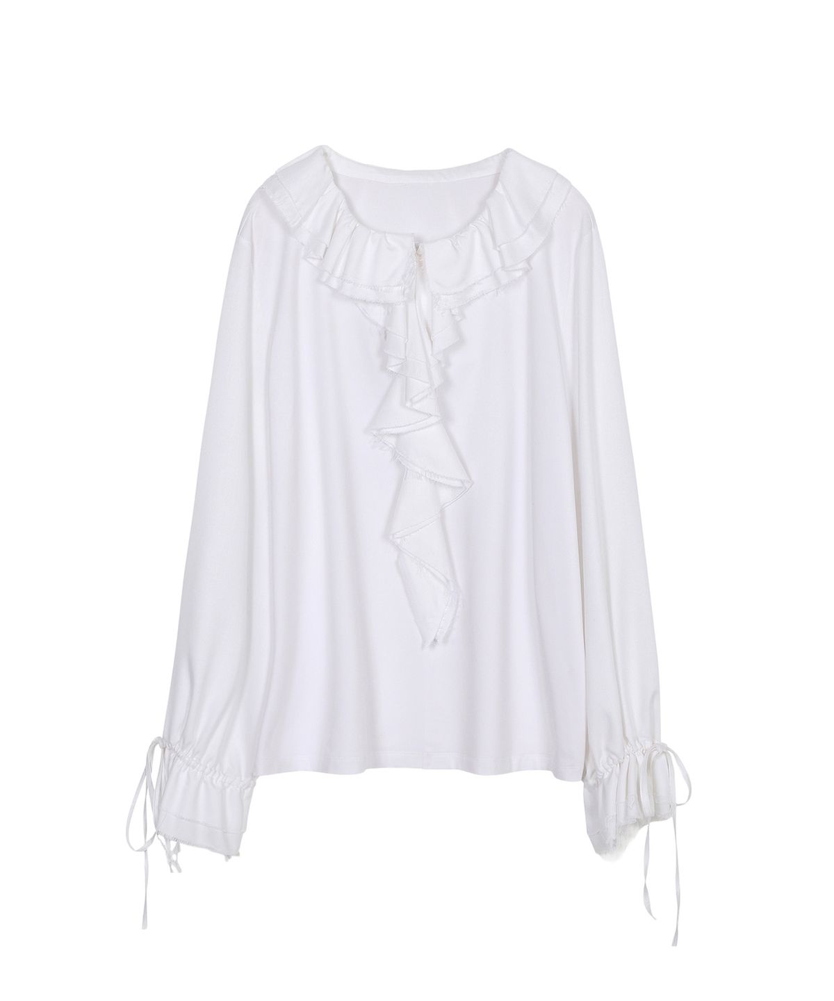 쓰리투에이티(THREE TO EIGHTY) RUCHED FRINGE BLOUSE WHITE