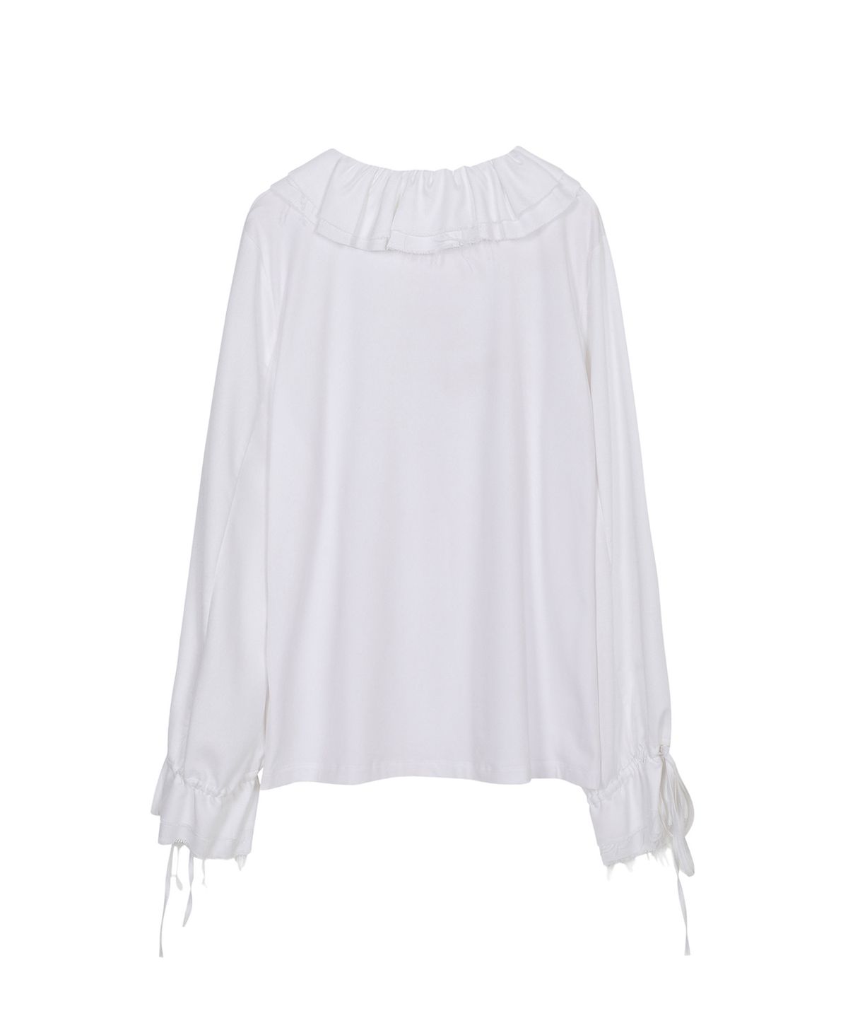 쓰리투에이티(THREE TO EIGHTY) RUCHED FRINGE BLOUSE WHITE